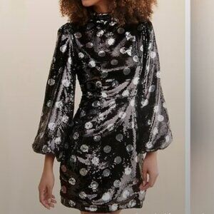 Sequined bell sleeve polka dot dress - size medium